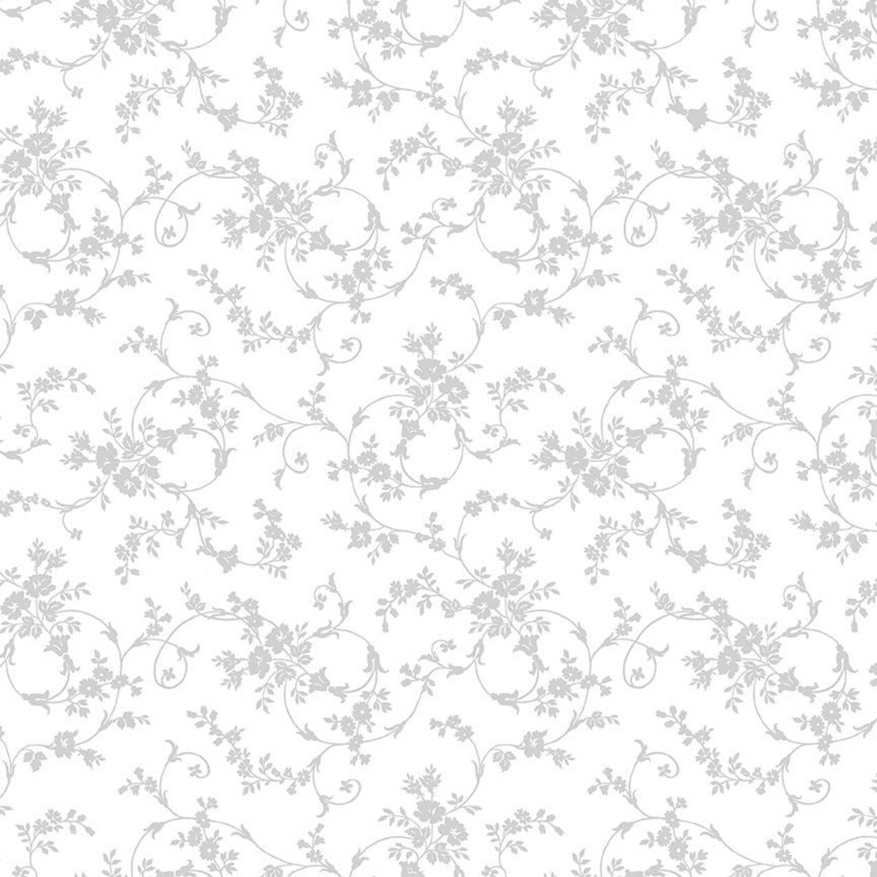 Fabric Timeless Treasures Floral Scroll Pattern Whiteout by the Quarter Yard HUE-C3115W